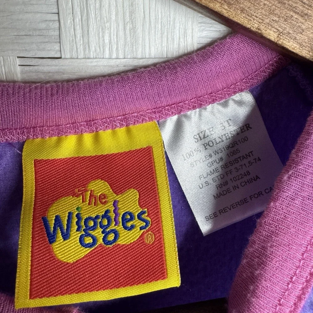 Vintage The Wiggles Footie Pajamas Toddler Size 3T Purple Faces 90s Y2K Kidcore